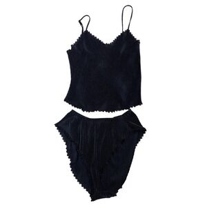 Vtg Maidenform Camisole & Panties Set 6 Hi Cut Long Line Black Pleated Elegance